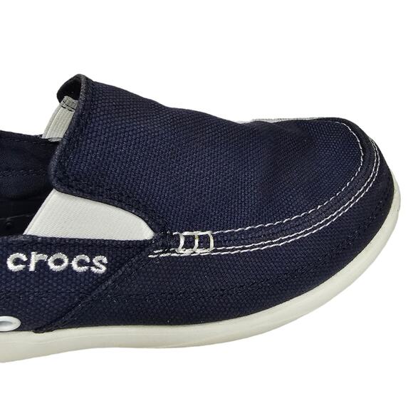 Crocs Boat Shoes Men's Size 8 Slip On Blue Canvas Casual Walu - Picture 8 of 11
